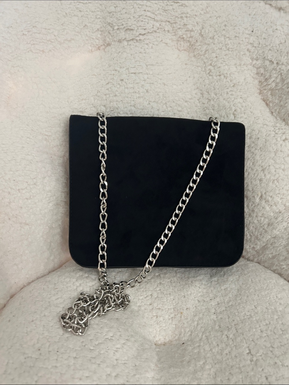Garage Black Suede Crossbody with Silver Chain